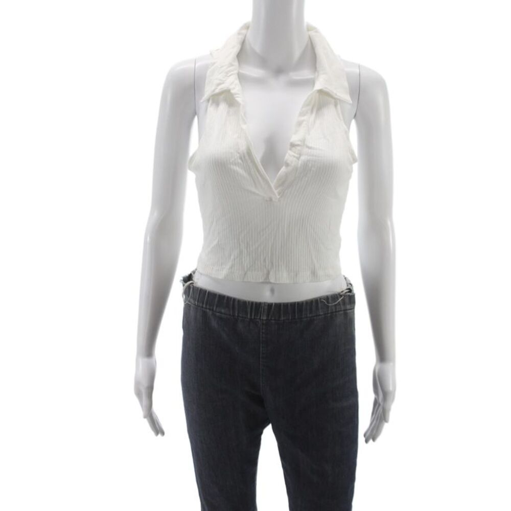 The Range Womens White Viscose Cropped Collared Tank Sleeveless Size M